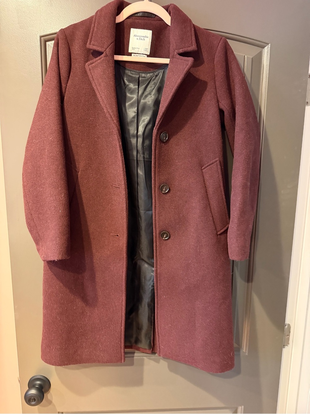 Abercrombie & Fitch A&F Dad Coat Burgundy Wool Blend XSP Petite